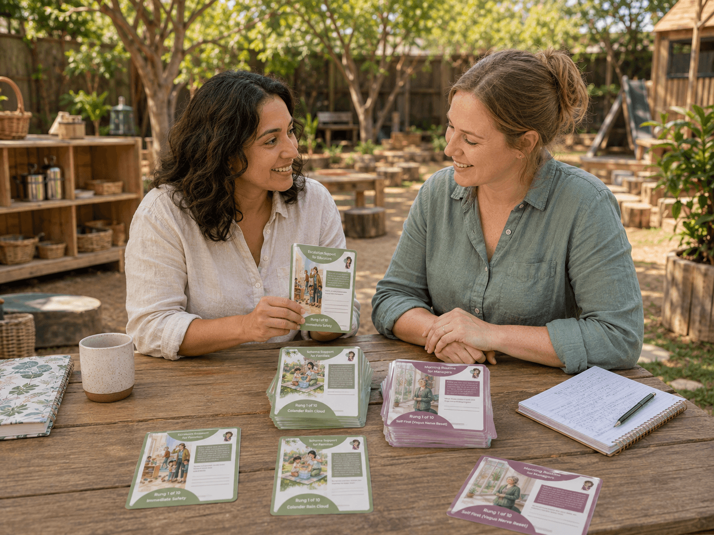 Regulator Champions Regulation Cards being used in an outdoor early childhood setting