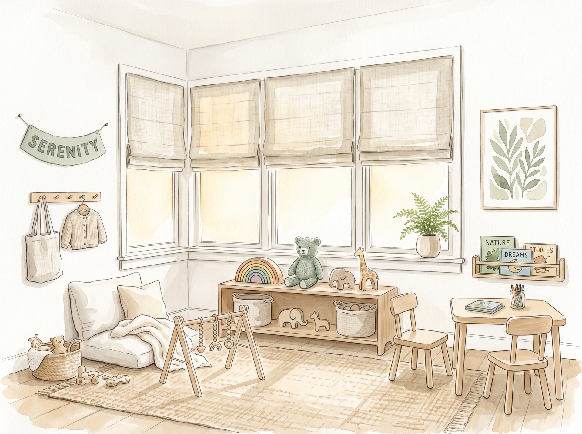 Watercolour illustration of an early childhood learning environment