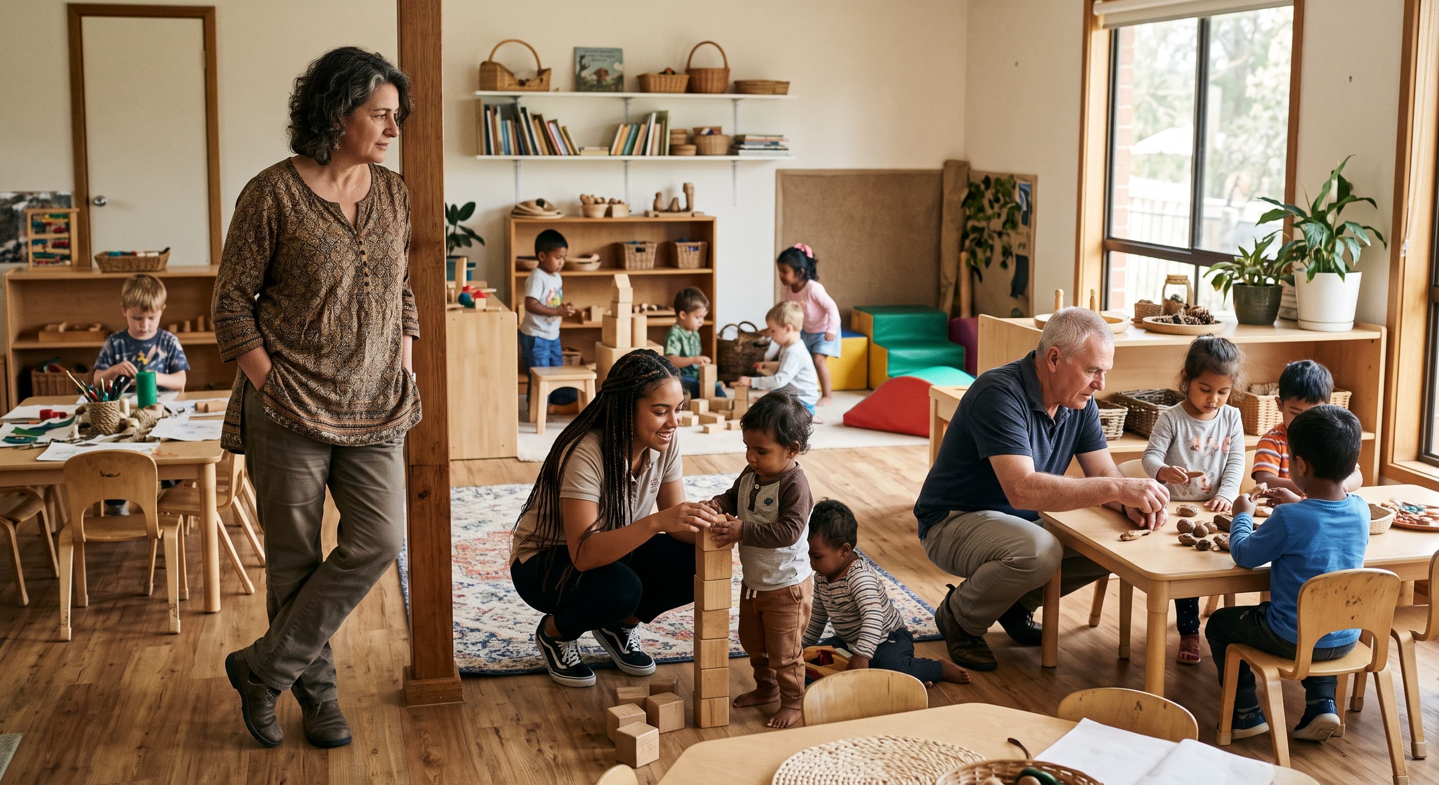 Early childhood director observing educators and children during everyday practice